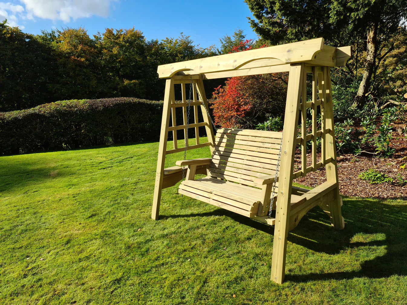 wooden garden swing bench