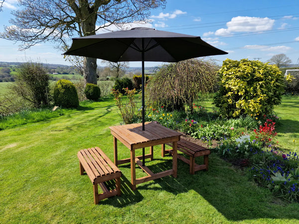 Contemporary Chunky Wooden Outdoor Picnic Style Table And Bench Set - Seats 4