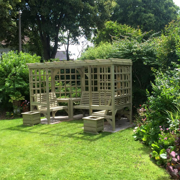 Riviera Large Trellis Chunky Wooden Corner Garden Arbour with Triple Bench