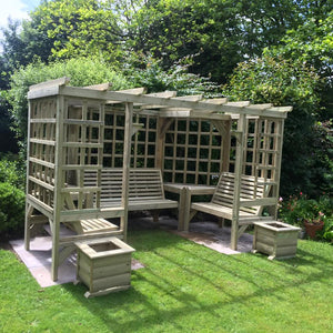 Riviera Large Trellis Chunky Wooden Corner Garden Arbour with Triple Bench