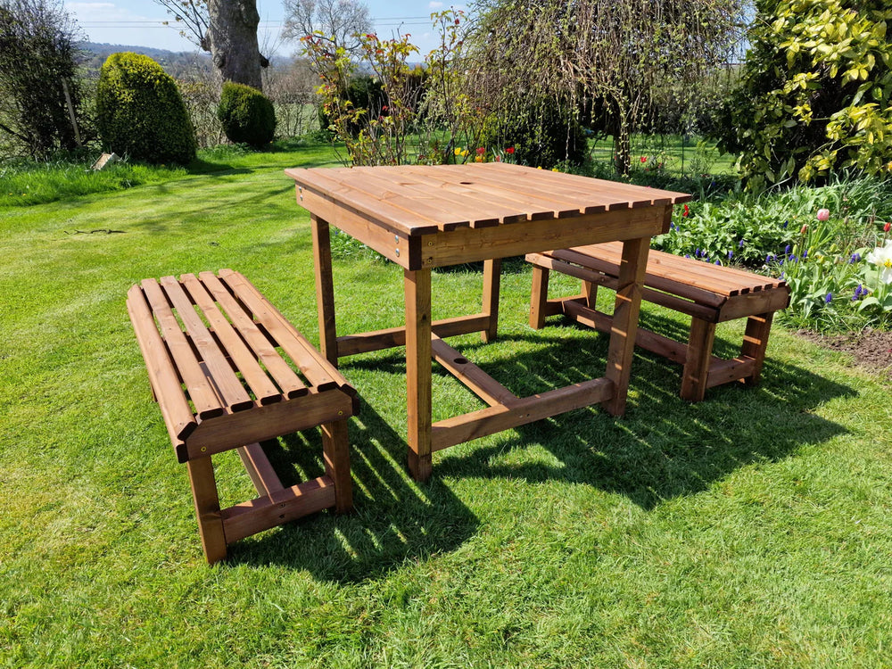 Contemporary Chunky Wooden Outdoor Picnic Style Table And Bench Set - Seats 4