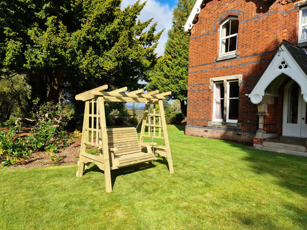 Pergola 2 Seater Chunky Wooden Garden Swing Bench