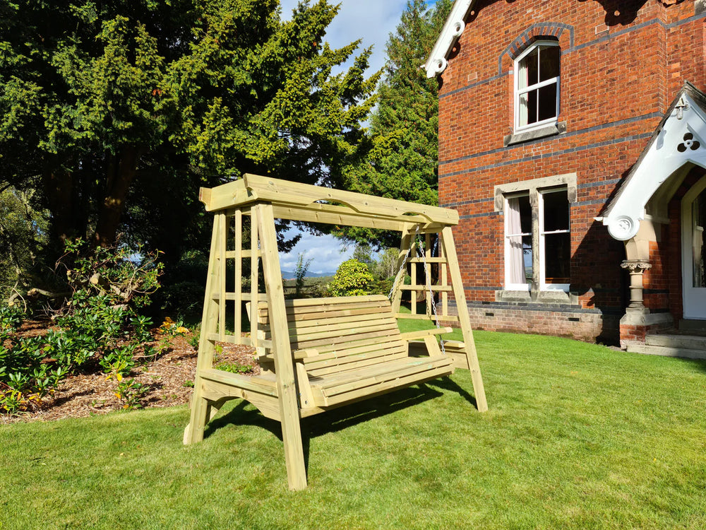 Cottage 3 Seater Chunky Wooden Garden Swing Bench