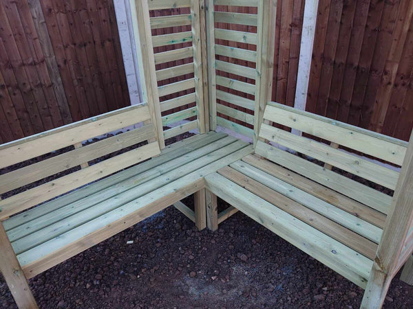 Villamoura Chunky Wooden Corner Garden Arbour with Double Benches