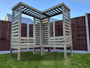 Villamoura Chunky Wooden Corner Garden Arbour with Double Benches