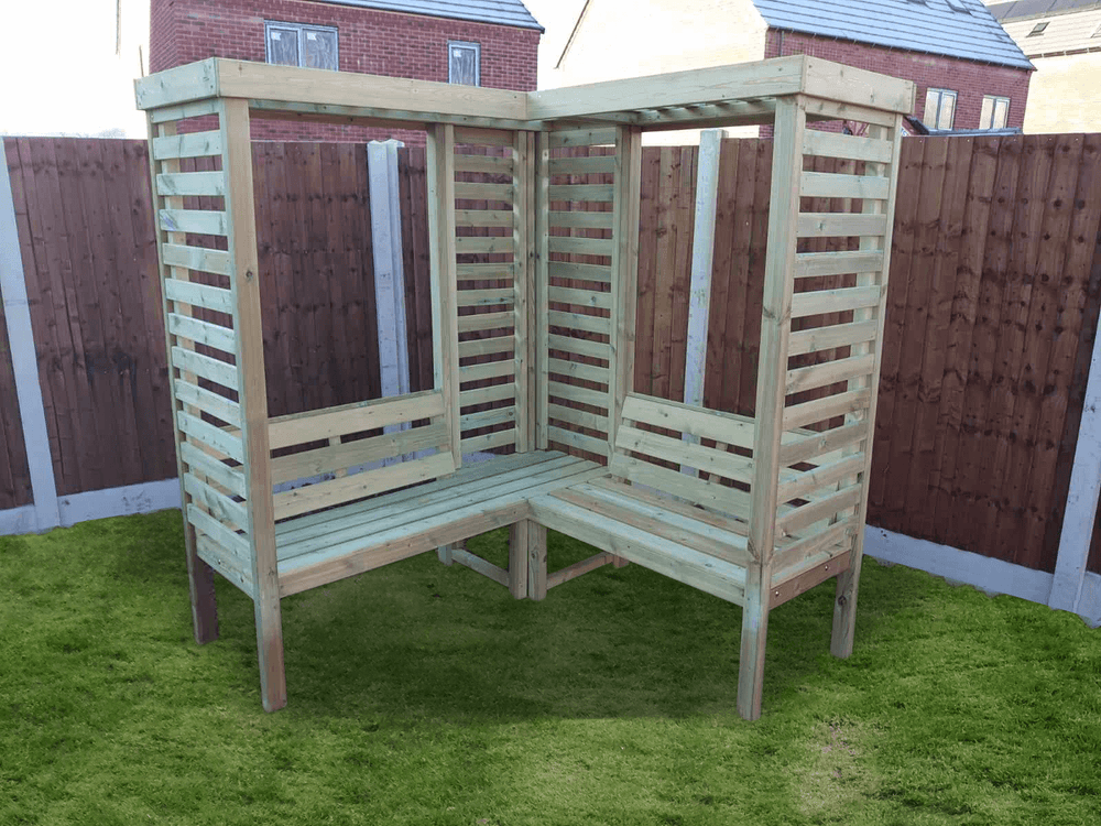 Villamoura Chunky Wooden Corner Garden Arbour with Double Benches
