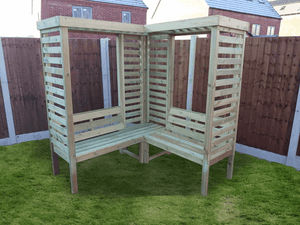 Villamoura Chunky Wooden Corner Garden Arbour with Double Benches