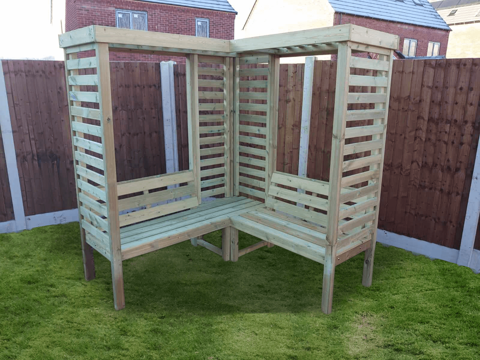 Villamoura Chunky Wooden Corner Garden Arbour with Double Benches