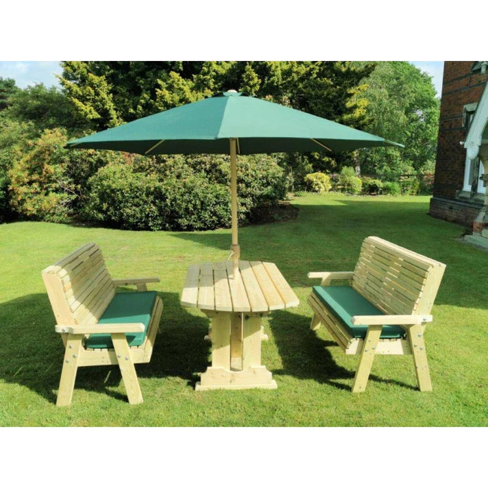 Ergo 6 Seater Chunky Wooden Garden Dining Table Set with Benches