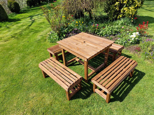 Contemporary Chunky Wooden Large Garden Dining Table And Bench Set - Seats 8