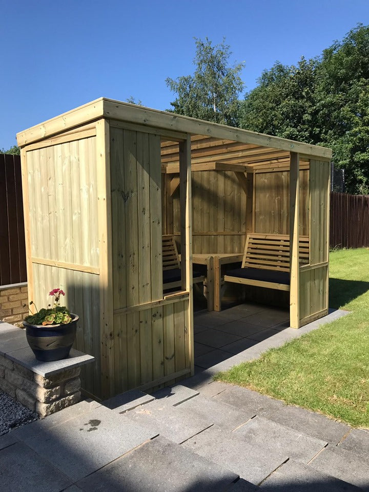 Riviera Enclosed Large Chunky Wooden Garden Arbour with Triple Benches