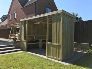 Riviera Enclosed Large Chunky Wooden Garden Arbour with Triple Benches