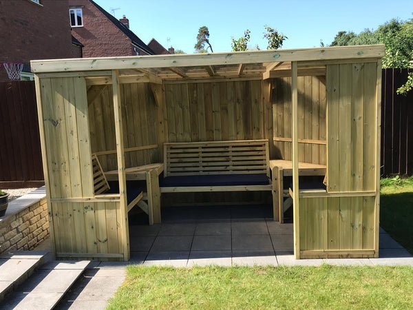 Riviera Enclosed Large Chunky Wooden Garden Arbour with Triple Benches