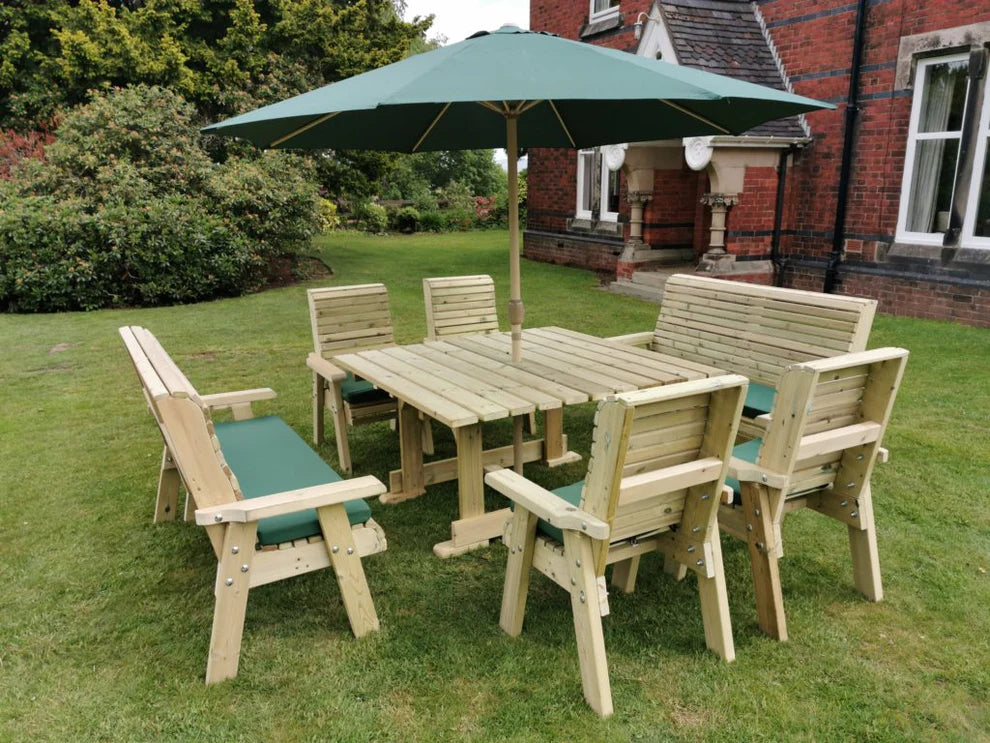 Ergo 8 Seater Chunky Wooden Garden Dining Square Table Set