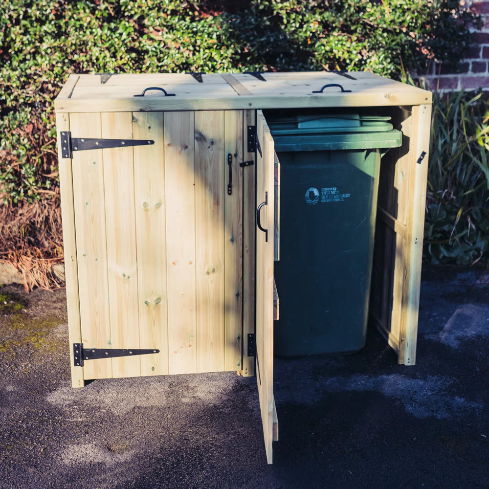 Deluxe Wooden Double Wheelie Recycling Bin Store