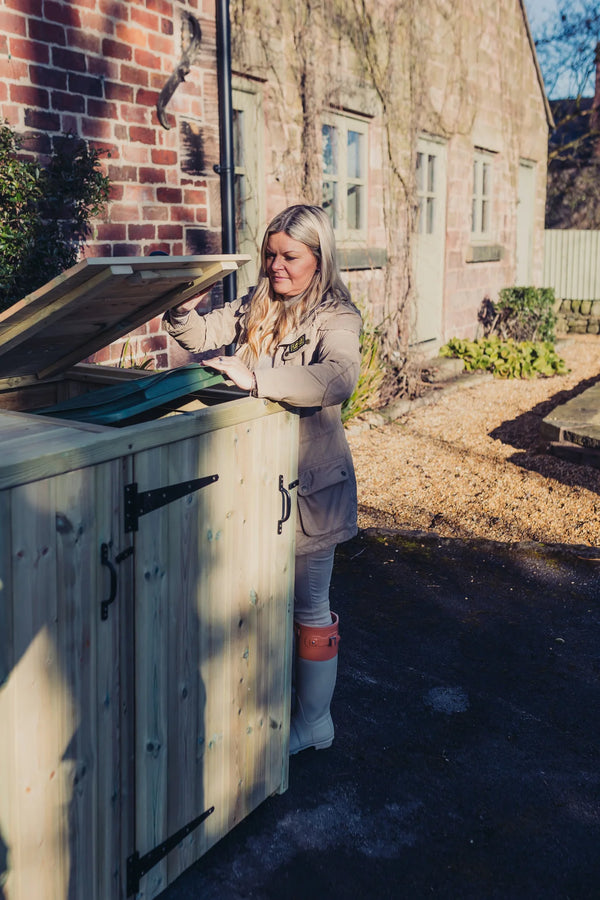 Deluxe Wooden Double Wheelie Recycling Bin Store