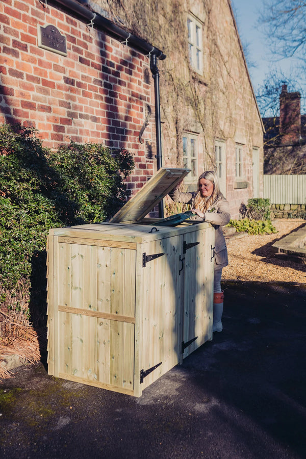 Deluxe Wooden Double Wheelie Recycling Bin Store