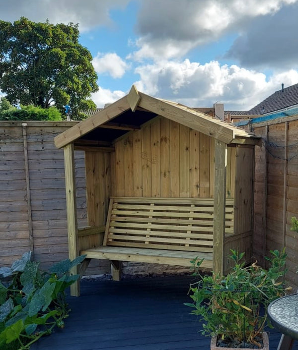 Cottage 3 Seater Fully Enclosed Chunky Wooden Garden Arbour Seat
