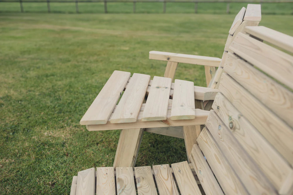 Clover Chunky Wooden Companion Garden Love Seats With Angled Central Tray Table