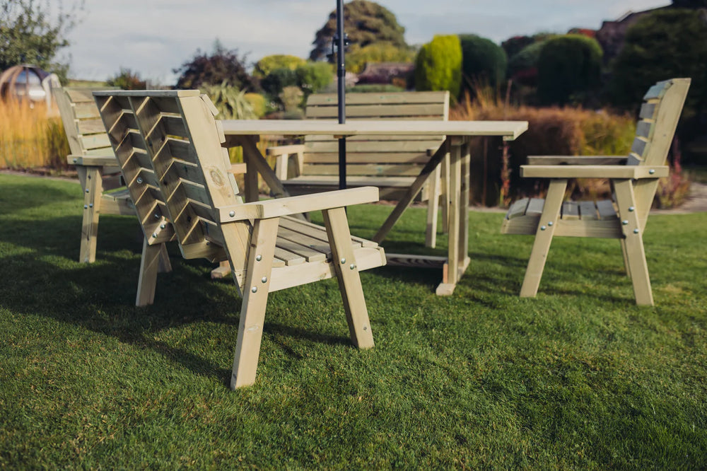 Clover Chunky Wooden Garden Dining Set with Table, 2 Chairs & 2 Benches
