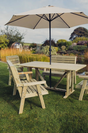 Clover Chunky Wooden Garden Dining Set with Table, 2 Chairs & 2 Benches