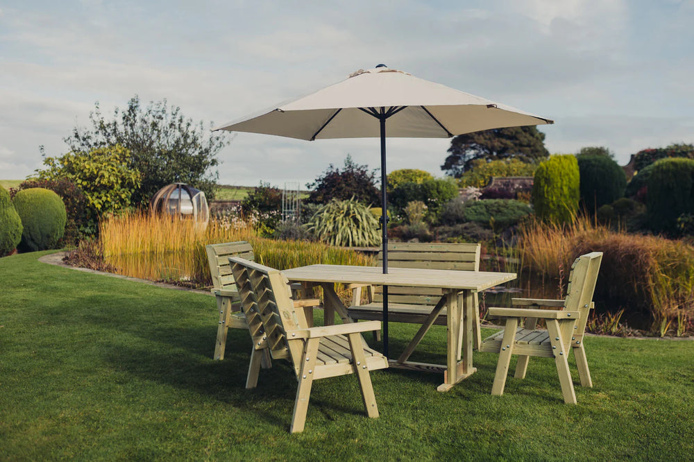 Clover Chunky Wooden Garden Dining Set with Table, 2 Chairs & 2 Benches