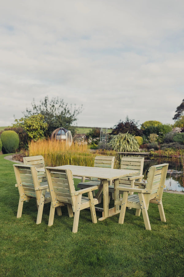 Clover Chunky Wooden Garden Dining Set with Table & 6 Chairs
