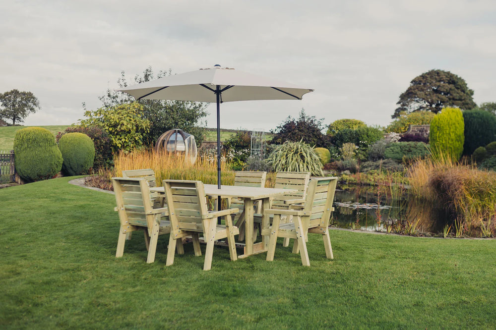 Clover Chunky Wooden Garden Dining Set with Table & 6 Chairs
