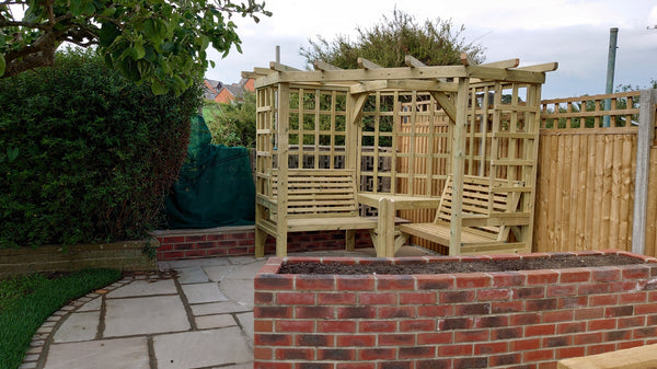 Clementine Chunky Wooden Corner Garden Arbour with Double Seat
