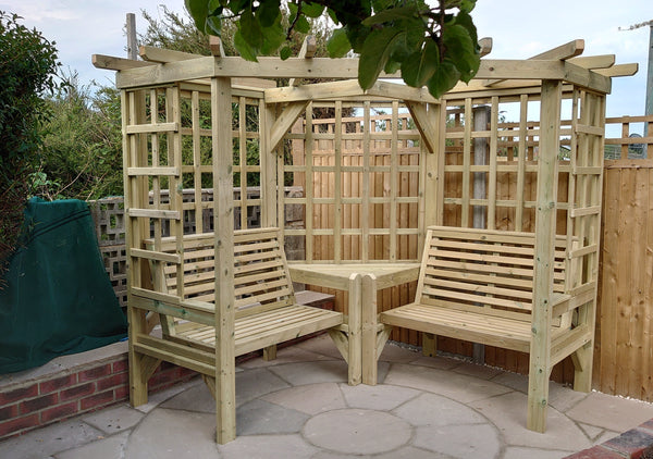 Clementine Chunky Wooden Corner Garden Arbour with Double Seat