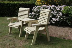 Ergo Chunky Wooden Garden Companion Love Seats with Angled Central Tray