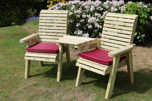 Ergo Chunky Wooden Garden Companion Love Seats with Angled Central Tray