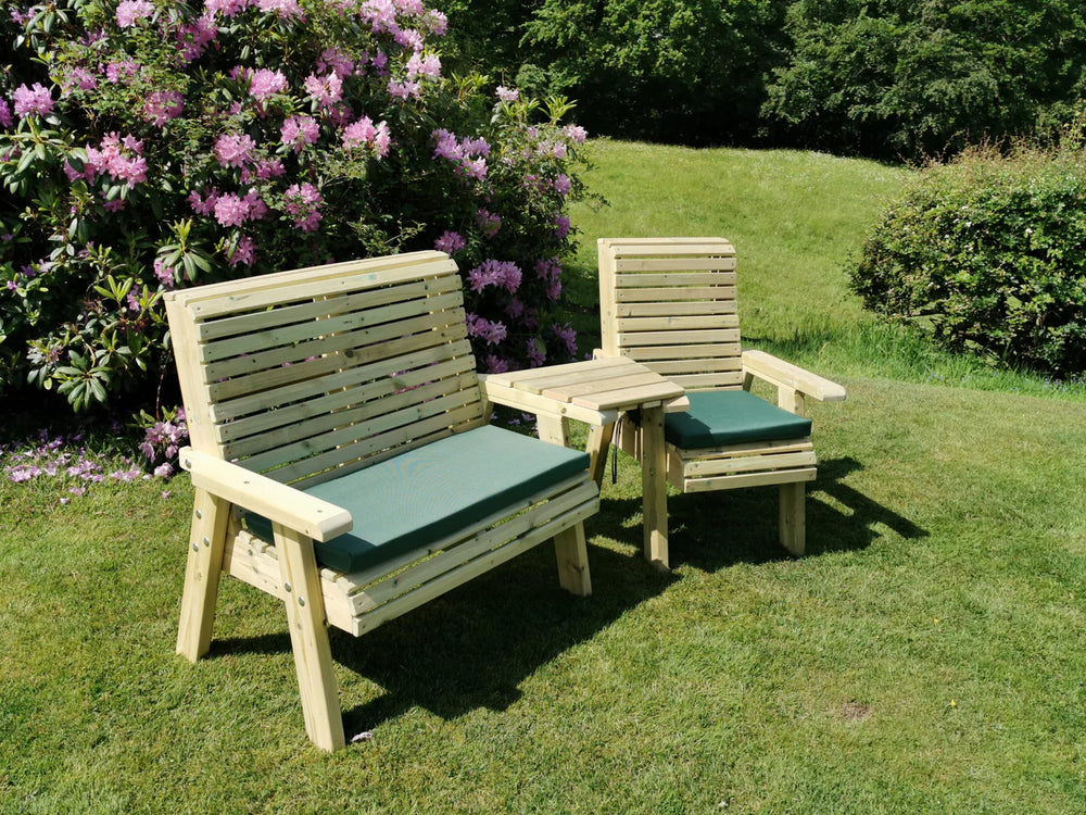 Ergo Chunky Wooden Trio Garden Love Seat & Bench with Angled Central Tray