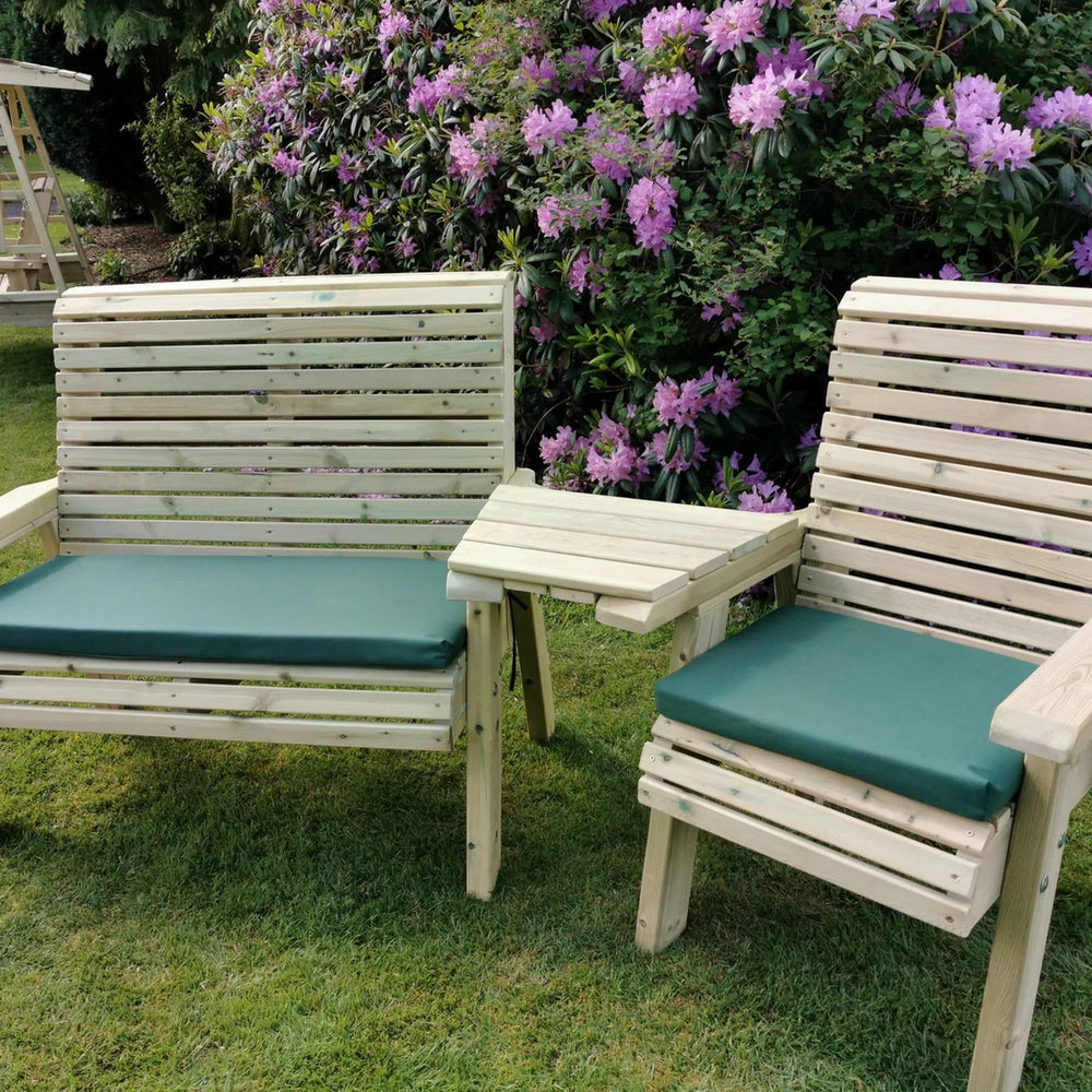 Ergo Chunky Wooden Trio Garden Love Seat & Bench with Angled Central Tray