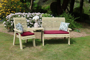 Ergo Chunky Wooden Trio Garden Love Seat & Bench with Angled Central Tray