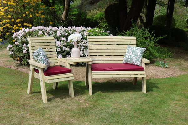 Ergo Chunky Wooden Trio Garden Love Seat & Bench with Angled Central Tray