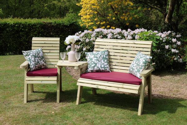 Ergo Chunky Wooden Trio Garden Love Seat & Bench with Angled Central Tray