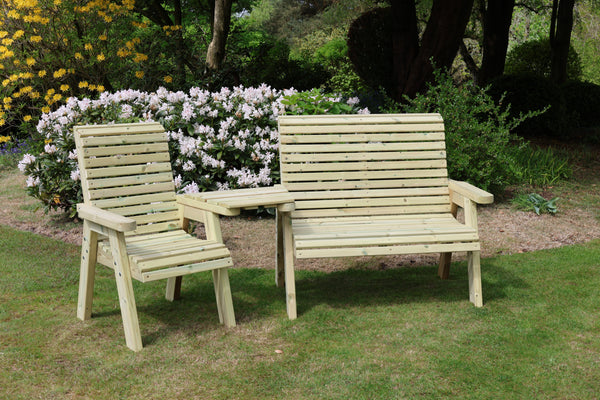 Ergo Chunky Wooden Trio Garden Love Seat & Bench with Angled Central Tray