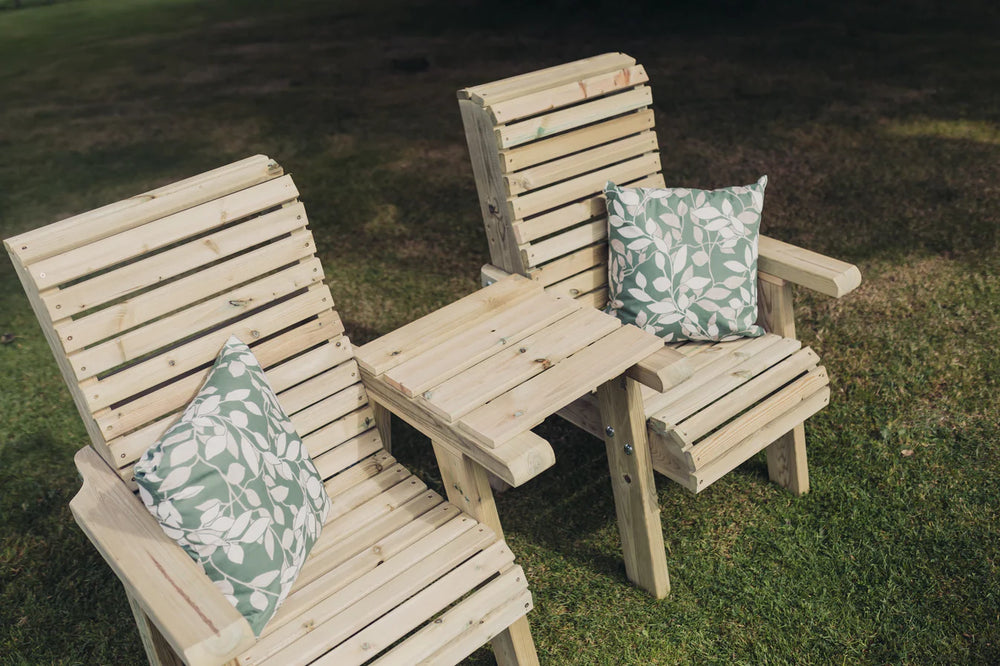 Ergo Chunky Wooden Garden Love Seats with Square Tray