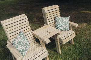 Ergo Chunky Wooden Garden Love Seats with Square Tray