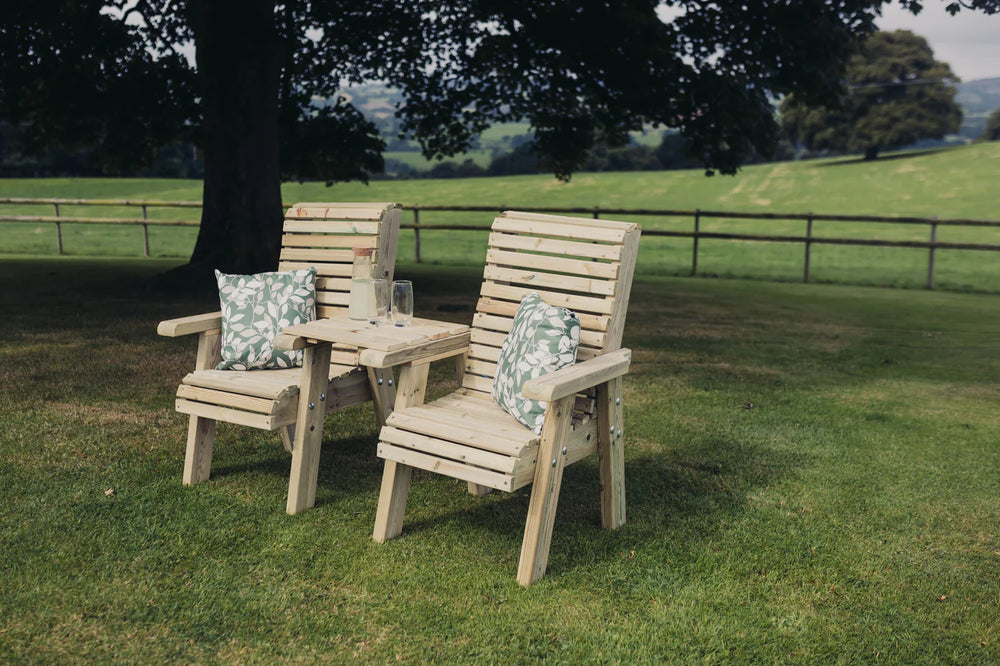 Ergo Chunky Wooden Garden Love Seats with Square Tray