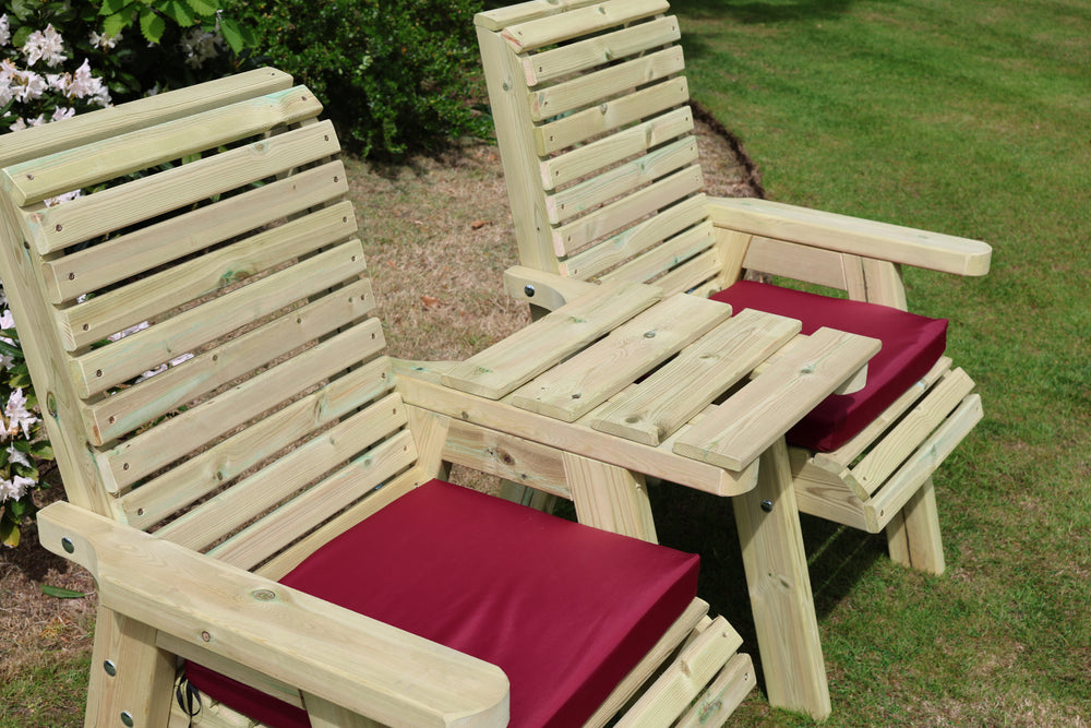 Ergo Chunky Wooden Garden Love Seats with Square Tray