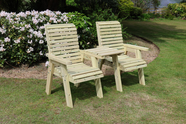 Ergo Chunky Wooden Garden Love Seats with Square Tray