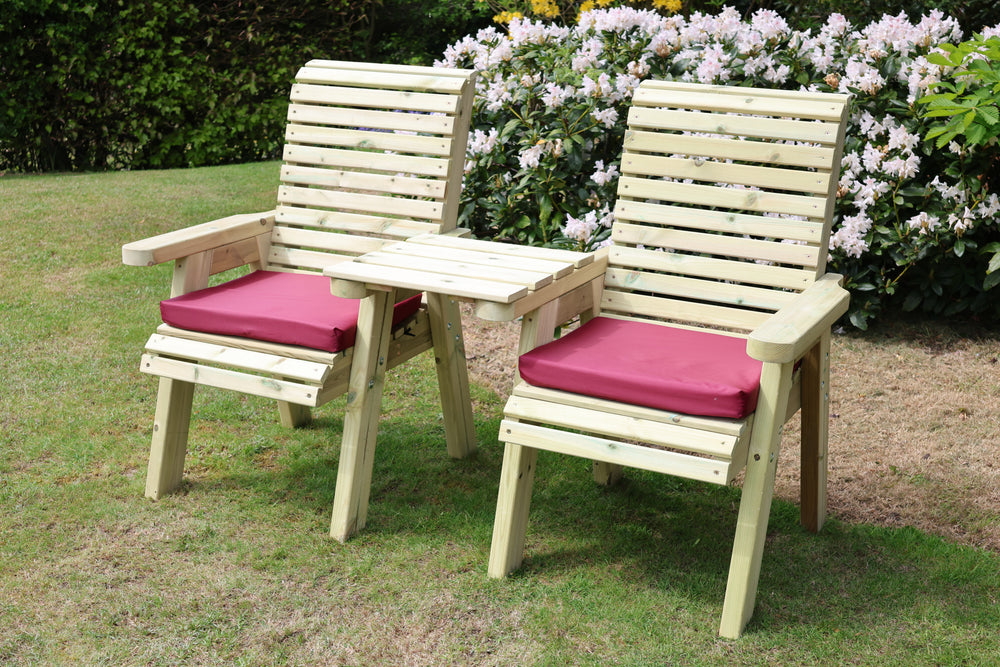 Ergo Chunky Wooden Garden Love Seats with Square Tray