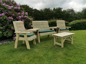 Ergo Chunky Wooden Love Seats & Bench Set - 2 Chairs, 1 Bench & Coffee Table