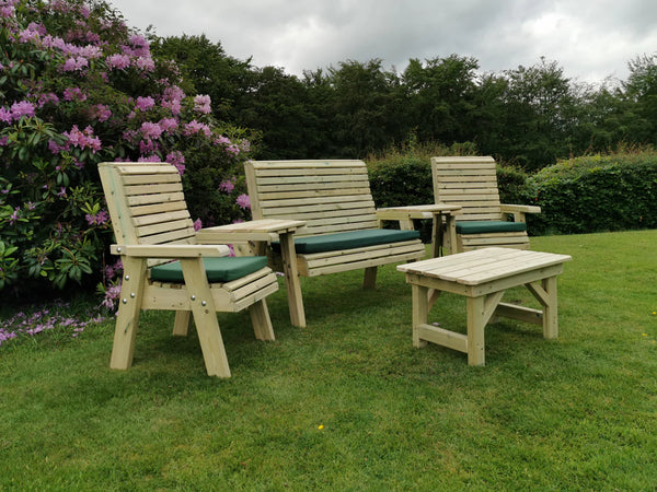 Ergo Chunky Wooden Love Seats & Bench Set - 2 Chairs, 1 Bench & Coffee Table