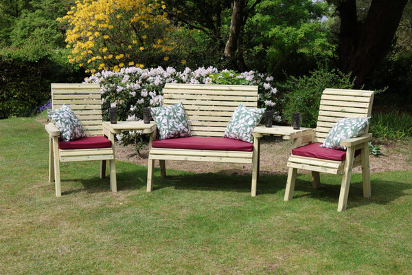 Ergo Chunky Wooden Love Seats & Bench Set - 2 Chairs, 1 Bench & Coffee Table