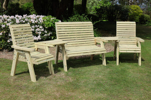 Ergo Chunky Wooden Love Seats & Bench Set - 2 Chairs, 1 Bench & Coffee Table