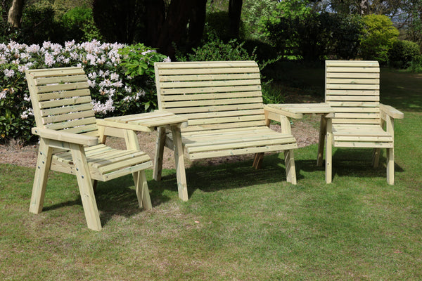 Ergo Chunky Wooden Love Seats & Bench Set - 2 Chairs, 1 Bench & Coffee Table