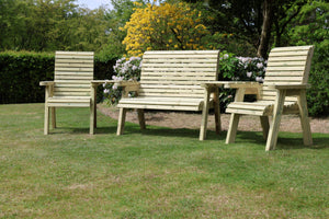 Ergo Chunky Wooden Love Seats & Bench Set - 2 Chairs, 1 Bench & Coffee Table